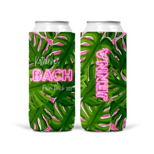 Tropical Palm Can Cooler, Beach Party Favor, Luau Bachelorette Party Favor, Tropical Skinny Can, Beach Custom Party