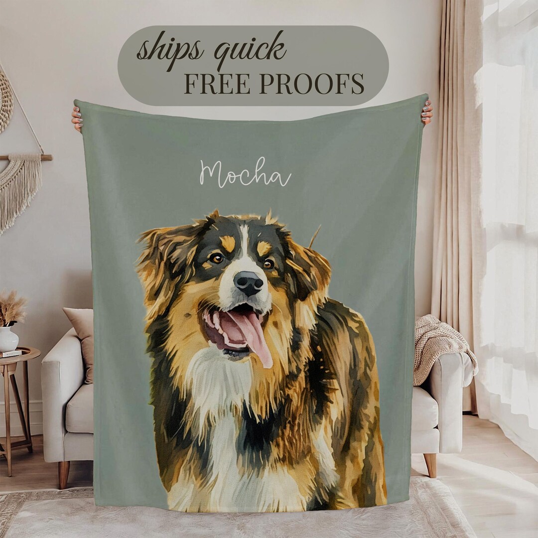 Custom Pet Blanket Memorial Gift Idea Dog Lovers Photo Throw Fleece ...
