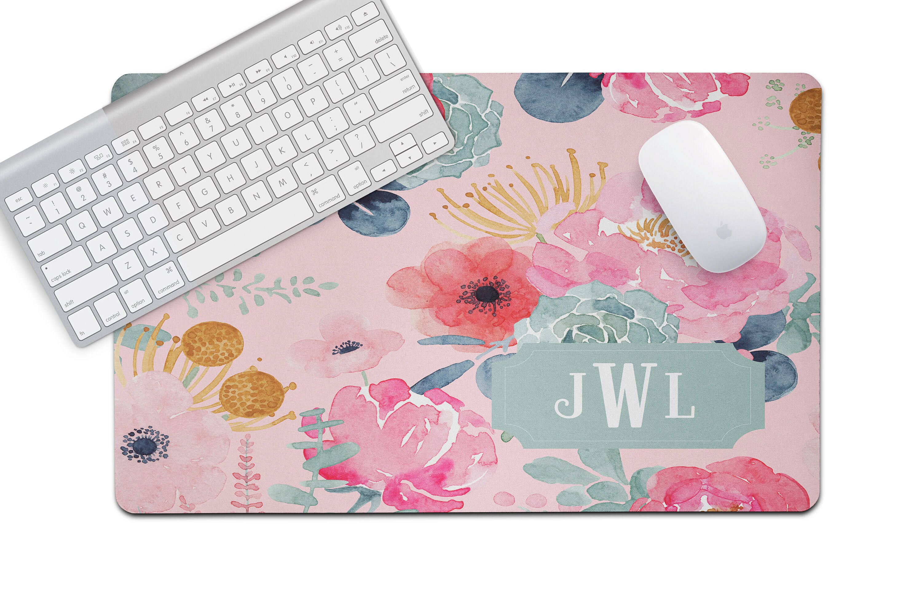 Personalized desk mat pink watercolor florals desk mat etsy