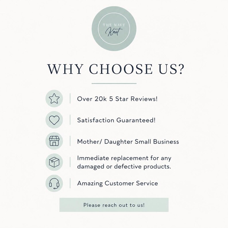 The image is a promotional graphic for a business called "The Navy Knit", which offers various benefits and services to its customers.