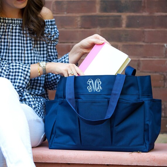 Personalized Navy Carry All Tote Cute Carry All Bag Navy Etsy