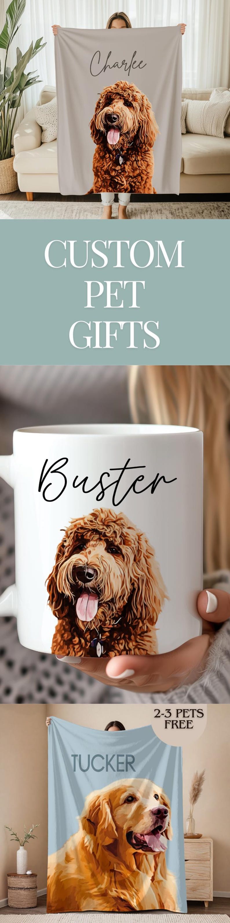 Pet Portrait Throw Blanket Custom Photo Collection Multiple Size Options Premium Quality Construction Personalized Animal Artwork Display Beautiful Background Choices Perfect Gift Idea Cozy Home Addition Unique Memory Keepsake Special