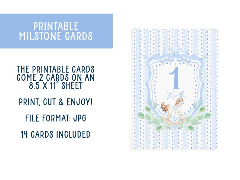 Printable Baby Milestone Card Watercolor Blue Heirloom Baby Photo Cards ...