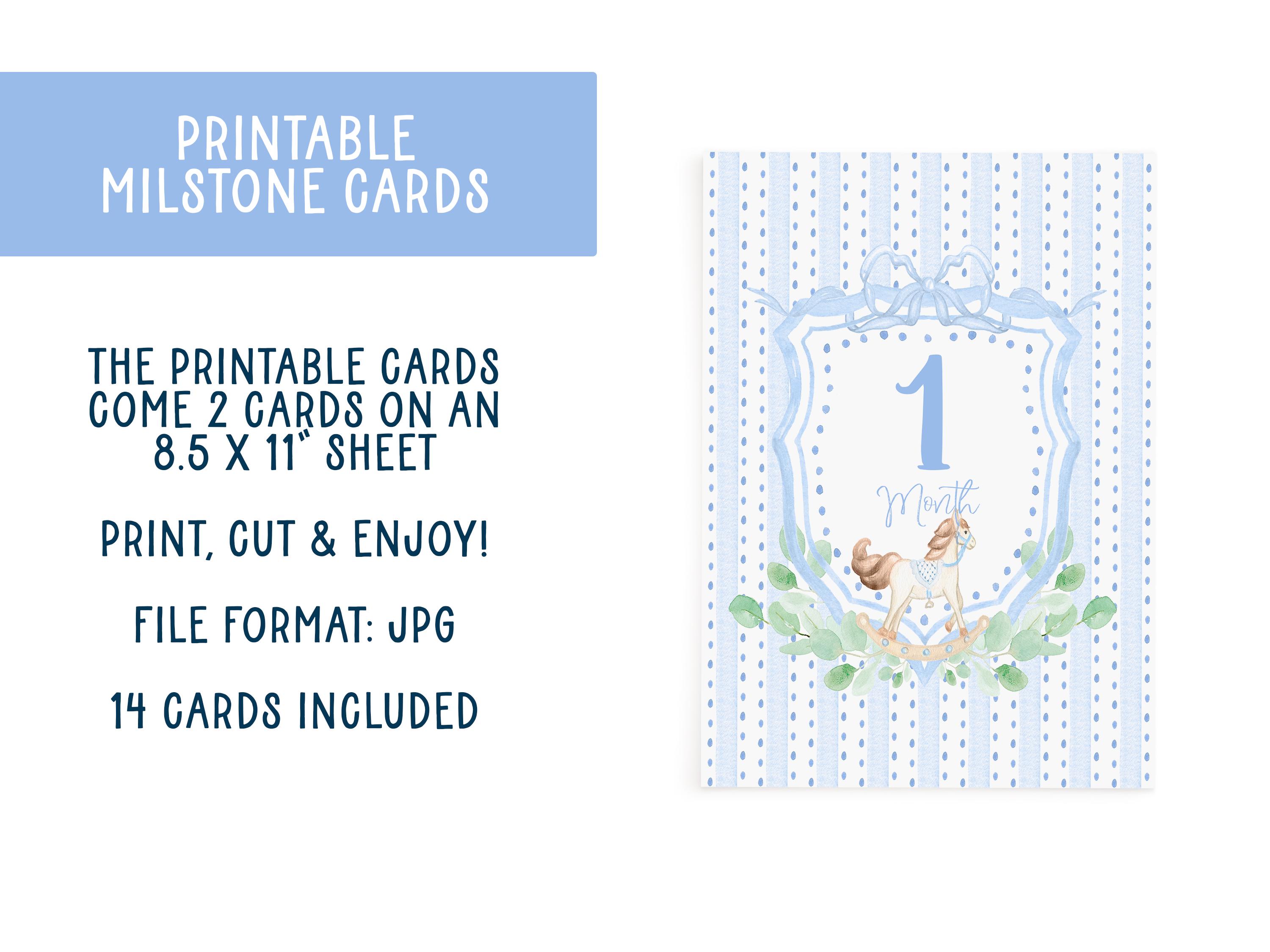 Printable Baby Milestone Card Watercolor Blue Heirloom Baby Photo Cards ...