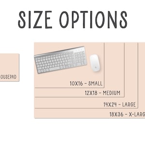 Puede incluir: Imagen que muestra opciones de tama&ntilde;o para un producto. Incluye una alfombrilla de rat&oacute;n de 22,86 x 17,78 cm, y tama&ntilde;os peque&ntilde;o, mediano, grande y extragrande. Se muestra un teclado y un rat&oacute;n en el tama&ntilde;o peque&ntilde;o. El texto en la parte superior dice "OPCIONES DE TAMA&Ntilde;O."