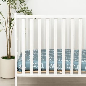 Custom Baby Crib Sheet | Monogrammed Fitted Jersey Bedding for Nursery Decor Personalized Infant Gift for Boy & Girl image 7