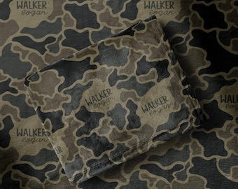 Custom Camo Blanket Sherpa Throw Velveteen Plush Baby Lovey Woodland Nursery Bedding Accessory Wilderness Theme Hunter Gift Idea