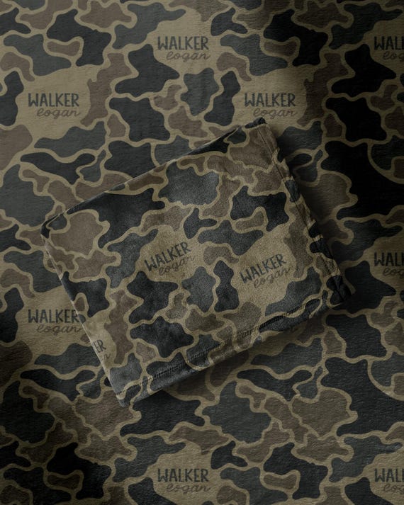 Custom Camo Blanket Sherpa Throw Velveteen Plush Baby Lovey Woodland Nursery Bedding Accessory Wilderness Theme Hunter Gift Idea