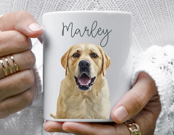 Personalized Dog Mug Custom Pet Portrait Coffee Mug Gift Dog Mom Doggy Grandmother Present Idea Black Accent Ceramic Cup Morning Companion
