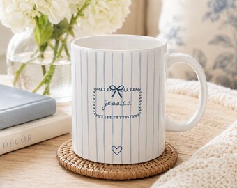 Personalized Christmas Coffee Mug for Mom or Grandma Custom Name Striped Ceramic Mug Christmas Gift for Mom Grandma Holiday Gift