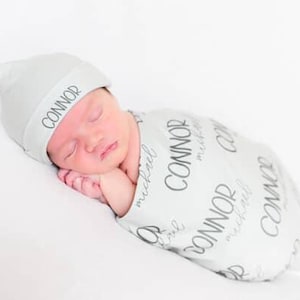 Baby Swaddle Set with Hat and Headband Custom Name Newborn Gift for Girl Nursery Set Soft Bundle Infant Wear Photography Prop Baby Shower