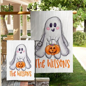 Halloween Garten Flagge Outdoor Display Familienname Custom Design Aquarell Kürbis Herbst Dekoration Willkommensschild für Halloween