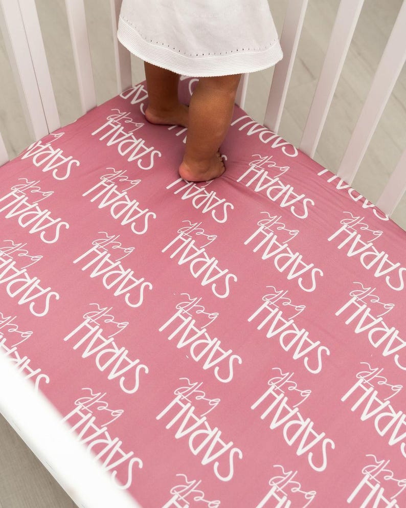 Fitted Crib Sheet Custom Baby Bedding Personalized Name Design Soft Jersey Material Comfortable Sleep Surface Nursery Decor Essential Perfect Baby Shower Gift Special Newborn Present Idea Monogrammed Custom Creation Quality Construction