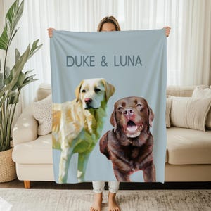 Custom Pet Portrait Blanket Personalized Dog Cat Photo Blanket Multiple Sizes Available Custom Name Text Soft Cozy Material Perfect Gift Choice Family Memory Keepsake Special Portrait