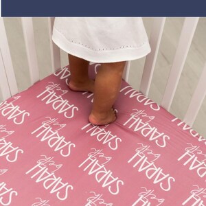 Soft Jersey Fabric Personalized Crib Sheet Custom Baby Bedding Fitted Infant Mattress Cover Comfortable Sleep Surface Monogrammed Name Design Unique Nursery Decor Perfect Baby Shower Present Special Newborn Gift Idea Quality Construction