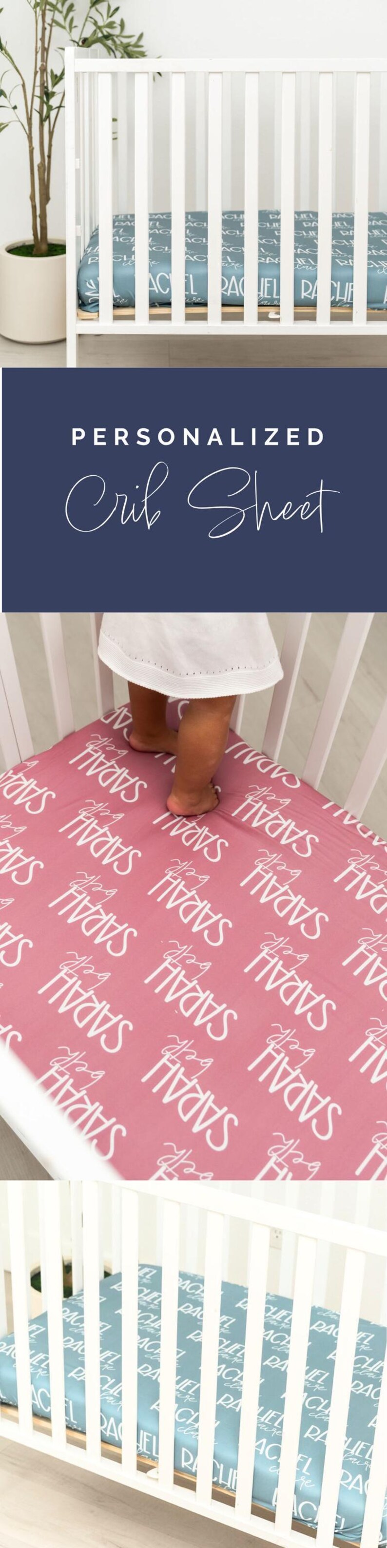 Soft Jersey Fabric Personalized Crib Sheet Custom Baby Bedding Fitted Infant Mattress Cover Comfortable Sleep Surface Monogrammed Name Design Unique Nursery Decor Perfect Baby Shower Present Special Newborn Gift Idea Quality Construction
