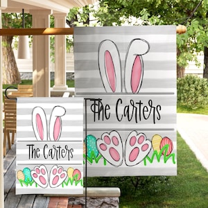 Personalized Easter Flag Bunny Decoration Garden Display Yard Banner Spring Decor Outdoor   Family Name Custom Design Easter Egg Hunt decor