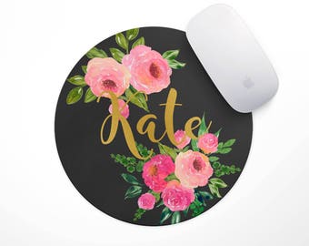 Personalized Floral Mouse Pad - Black Rose Drop - mousepads desk accessory best seller personalize desk office supplies monogrammousepad