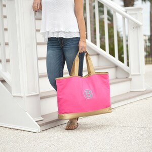 Hot Pink Cabana Tote Beach Bag Personalized Tote Pink and - Etsy