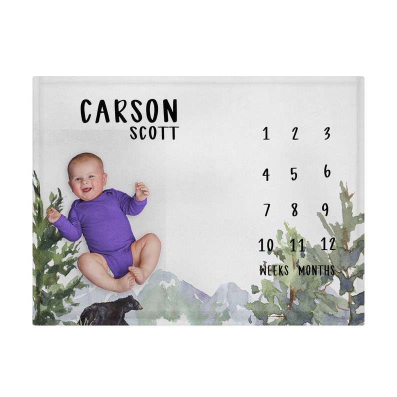 Baby Boy Milestone Blanket Personalized Forest Mountains Etsy