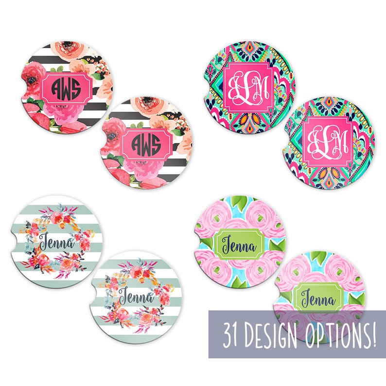 Monogrammed Car Coasters Monogrammed Coaster Set Etsy