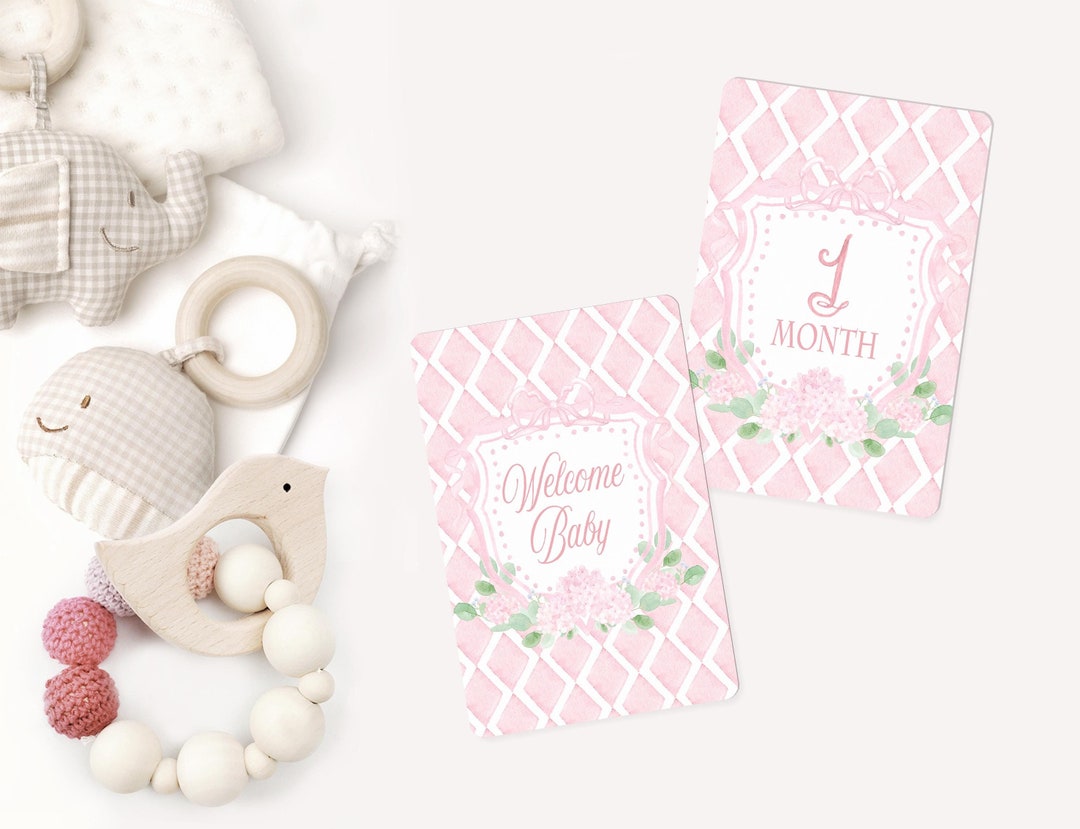 INSTANT DOWNLOAD Baby Girl Milestone Card Watercolor Pink Heirloom ...