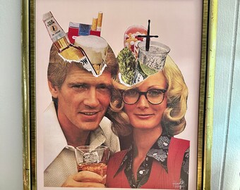 Handgesneden collageprint Barflies