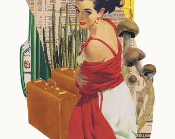 Vintage schoonheidspaddo&#39;s handgesneden collageprint 11 x 14 of 5 x 7 inch
