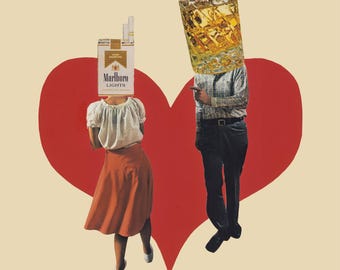 Een rook en een drankje 12 x 12 inch handgesneden collageprint