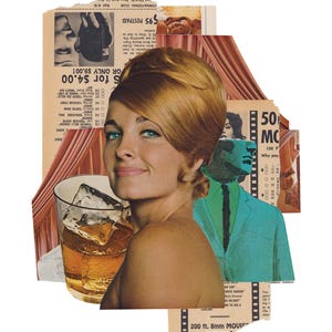 Pin-up-Girl, zartblaue Augen-Collage, 28 x 36 cm