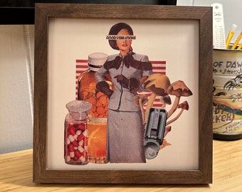 Collageprint Good Vibrations, paddenstoelen