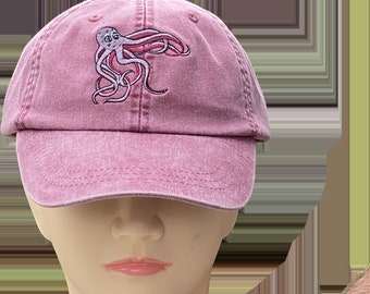 Octopus Embroidered Baseball Hat, Ocean Animal, Sea Creature