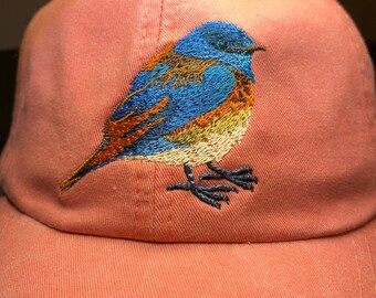 Bluebird Embroidered Baseball Hat, Embroidered Gift for Bird Lovers, Walking Cap