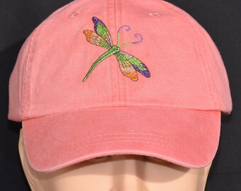 Embroidered Baseball Hat with Dragonfly Design, Colorful Dragonfly Cap, Insect Hat, Outdoor Hat, Hiking Hat, Pick from Ready Made Hat Colors