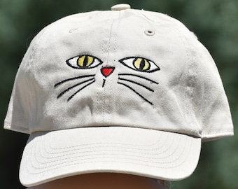 Embroidered Cat Face Youth Baseball Cap, Embroidered Baseball Hat for kids