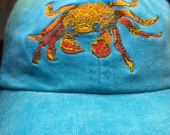 Sally Crab Embroidered Baseball Hat, Ocean Animal, Sea Creature