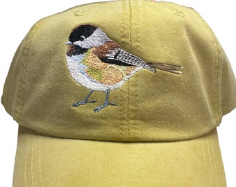 Chickadee Bird Embroidered Baseball Hat, Embroidered Gift for Bird Lovers, Walking Cap