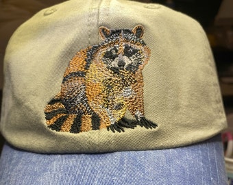 Racoon Embroidered Baseball Hat, Woodland Animal Hat, Hiking Cap