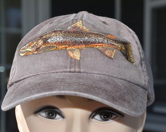 Embroidered Brown Trout Baseball Hat: Garment-Washed Cotton Fishing Cap