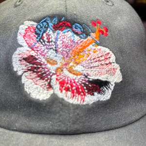 Ant on a Flower Embroidered Baseball Hat with Adjustable Leather Strap, Beautiful Fishing Hat, Beautiful Flower Cap, Select your hat color