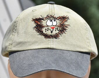 Cat Embroidered Baseball Cap, Funny: Embroidered Cat Baseball Hat for Cat Lovers, Funny Friendly Cat Hat, Select Your Hat Color, Customize