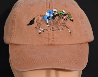 Horse Race Embroidered Cap, Steeplechase Cap, Baseball Hat, Jockeys Racing Hat