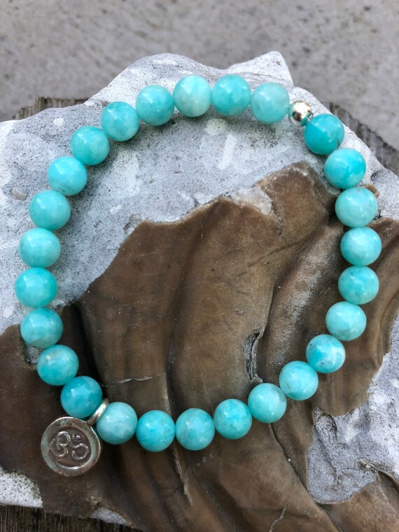 High Quality Amazonite Stretch Bead Bracelet with Karen Hill Silver Accent Bead