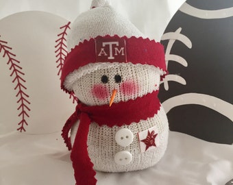 Texas A & M,Texas Aggies,Gift for Texas Aggie fan,Texas Aggie fan gift,Texas A M accessory,Texas Reveille,Sports snowman,sock snowman