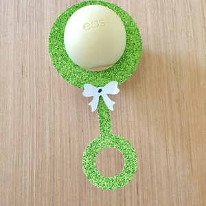 Set of 12 EOS baby shower lip balm holders,Glitter green,EOS party favor,Lip balm party favor,Baby shower supply,EOS lip balm holder