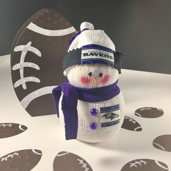 Baltimore Ravens,Sock Snowman,Baltimore,Ravens,Gift for Ravens fan,NFL Ravens,Baltimore Ravens clothing,Ravens collectible,Ravens accessory