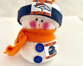 Denver Broncos,Denver Broncos gift,Denver Broncos collectible,Denver Bronco accessory,Denver Broncos snowman,Denver Broncos fan,sock snowman