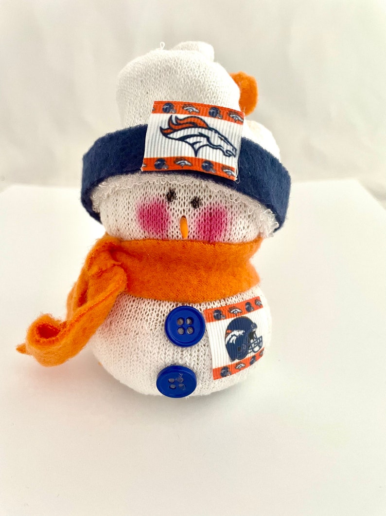 Denver Broncos,Denver Broncos gift,Denver Broncos collectible,Denver Bronco accessory,Denver Broncos snowman,Denver Broncos fan,sock snowman image 1