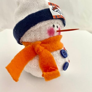 Denver Broncos,Denver Broncos gift,Denver Broncos collectible,Denver Bronco accessory,Denver Broncos snowman,Denver Broncos fan,sock snowman image 2