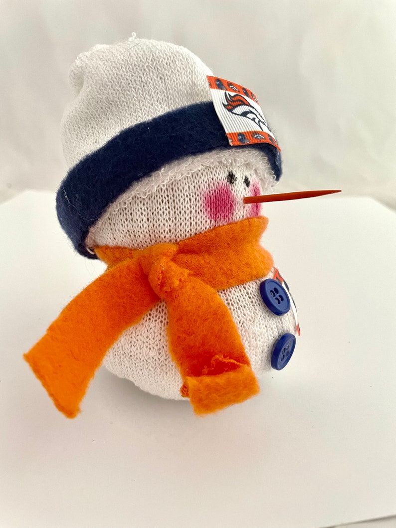 Denver Broncos,Denver Broncos gift,Denver Broncos collectible,Denver Bronco accessory,Denver Broncos snowman,Denver Broncos fan,sock snowman image 2